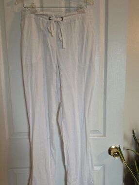 Per Se White Drawstring Track Pants